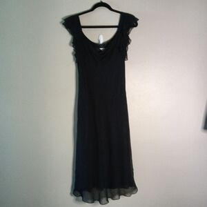 Maggy London Silk Cowl Neck Midi Cocktail Dress Black Size 12